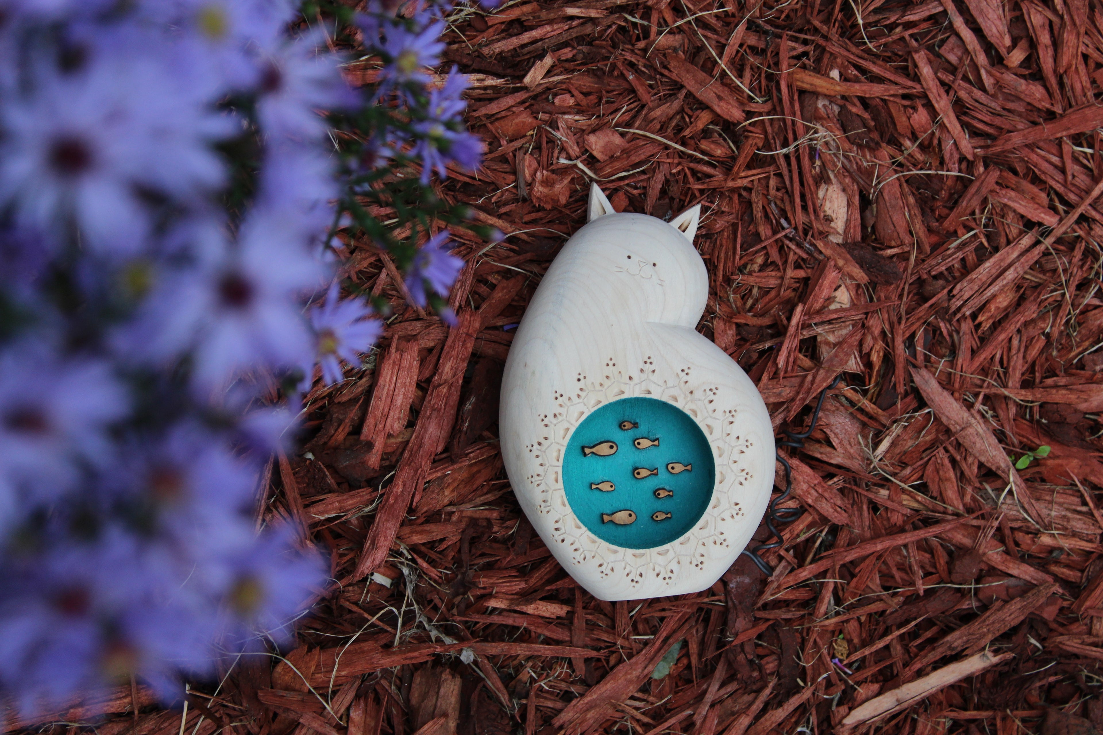 Fish in Belly Cat Clock – Handmade Wooden Shelf Clock