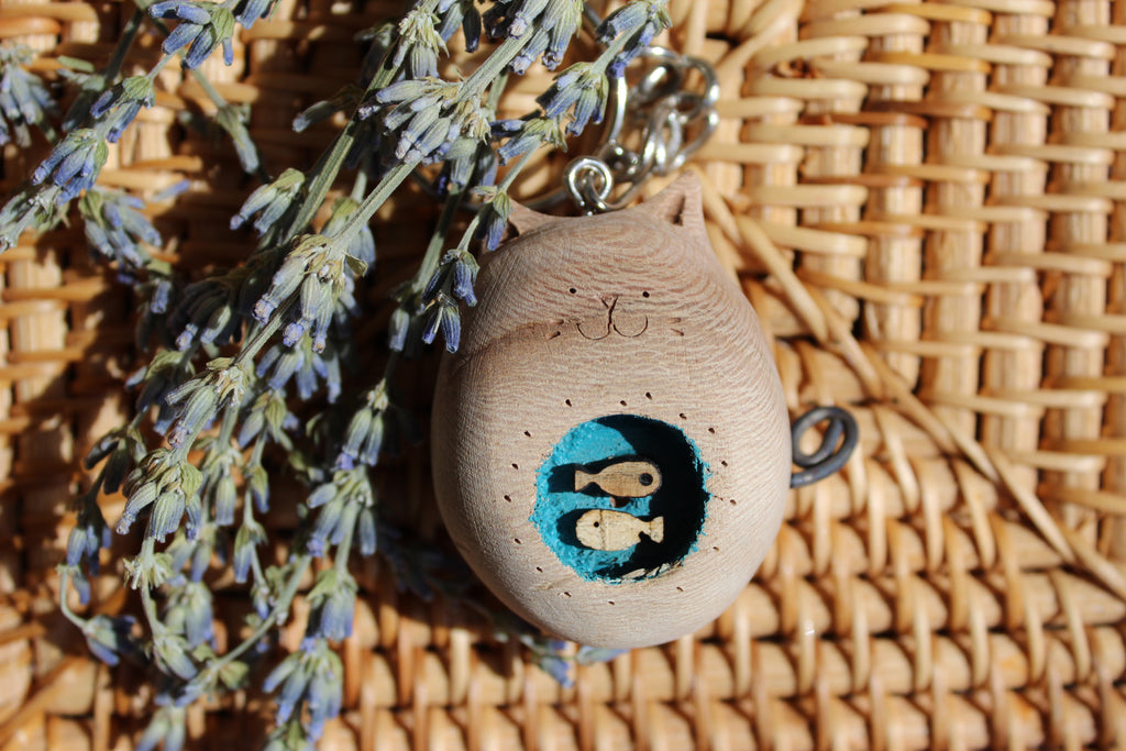 Fish in Belly Cat Clock – Handmade Wooden Shelf Clock