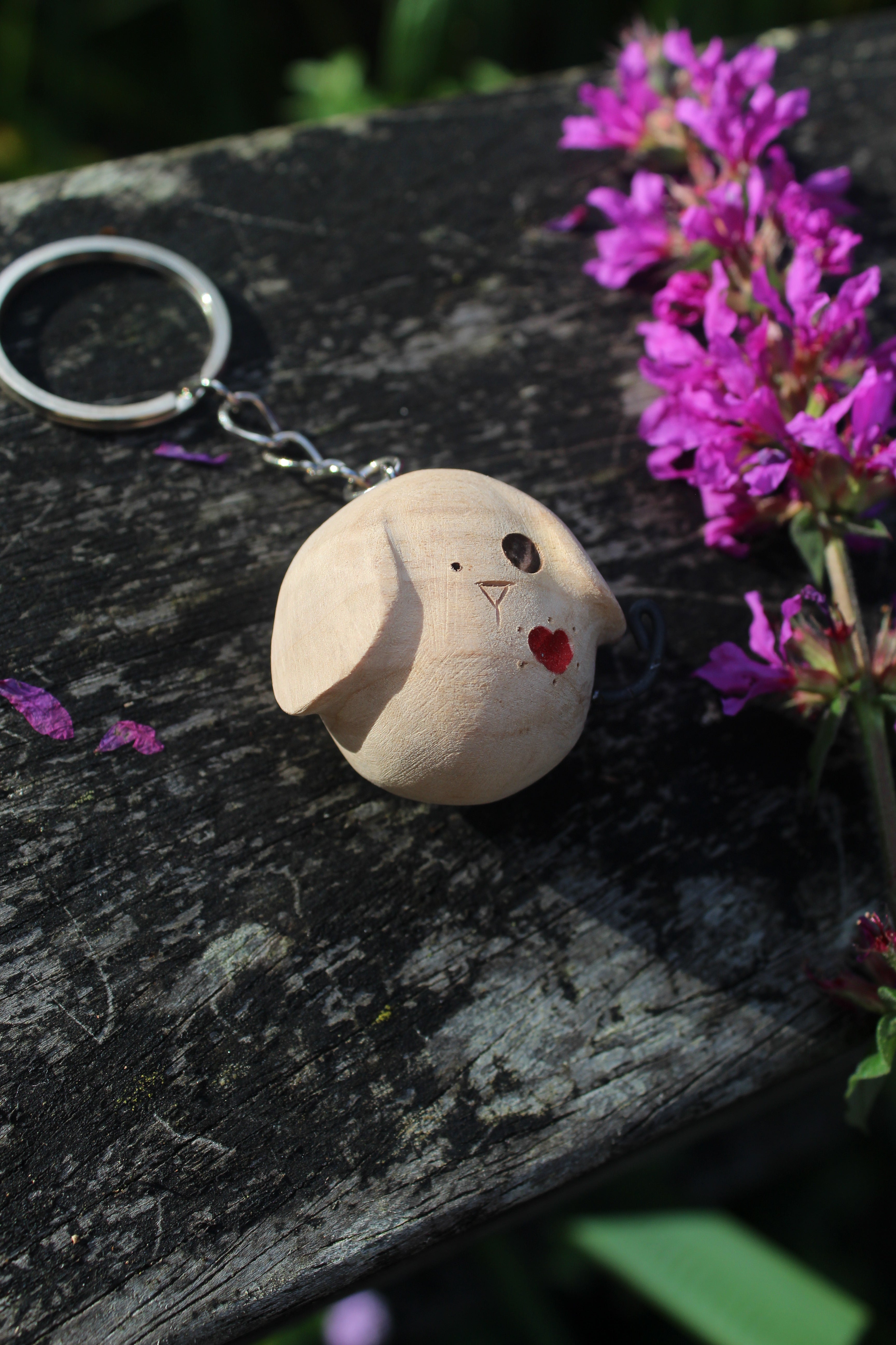 Little Heart Dog Keychain – Handmade Wooden Keyring