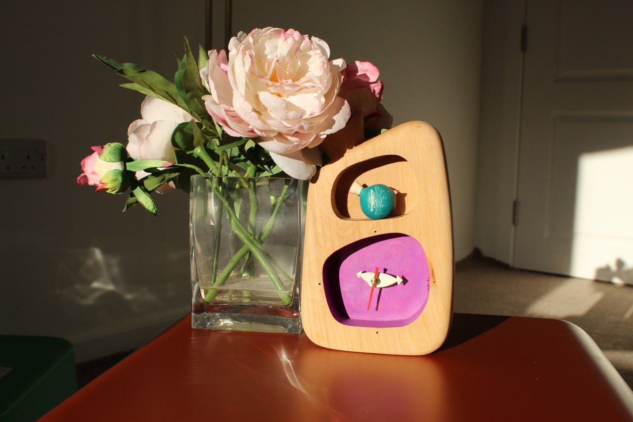 Amen Bird Clock – Handmade Wooden Shelf Clock