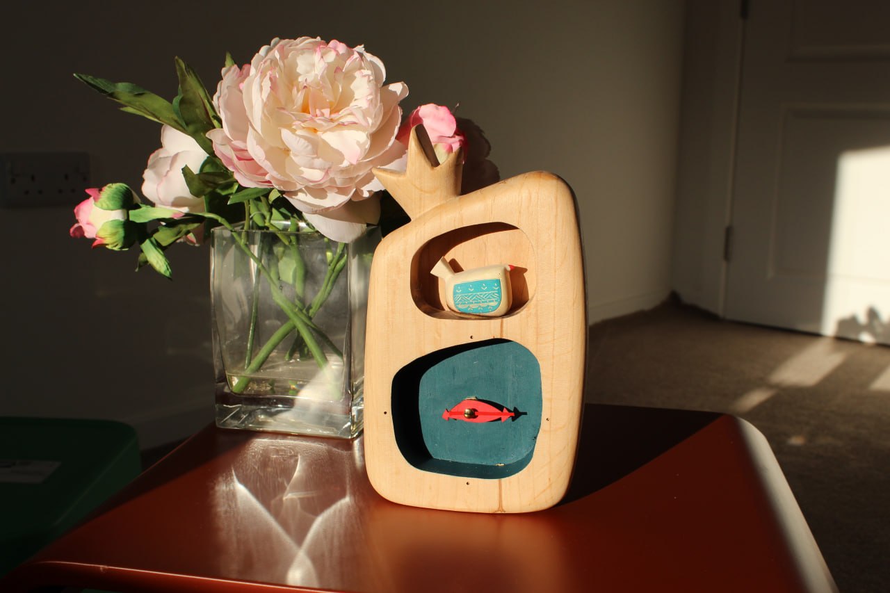 Amen Bird Clock – Handmade Wooden Shelf Clock