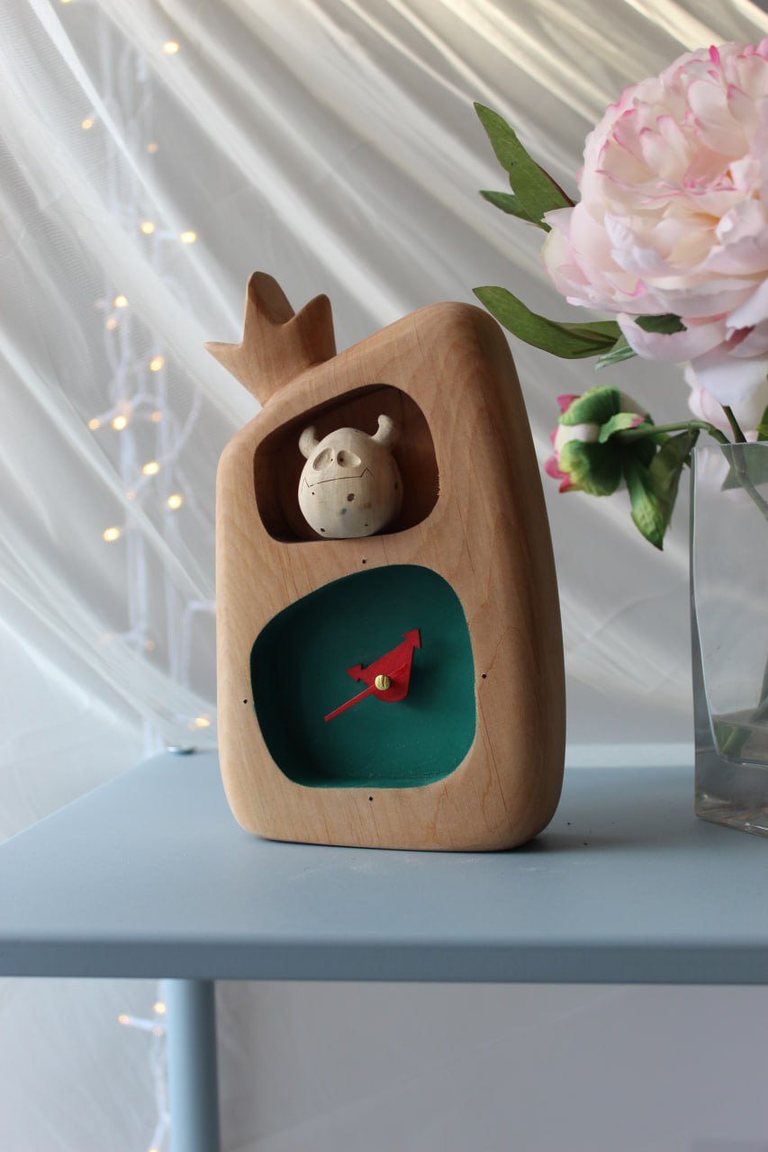 Cheese Monster Clock – Handmade Wooden Shelf Clock