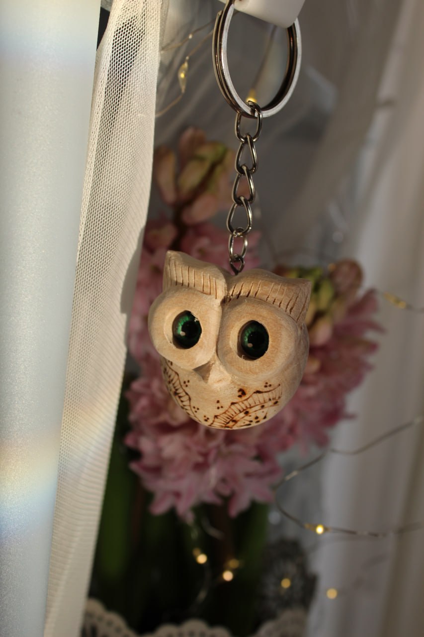 Storytelling Owl Keychain – Handmade Wooden Keyring