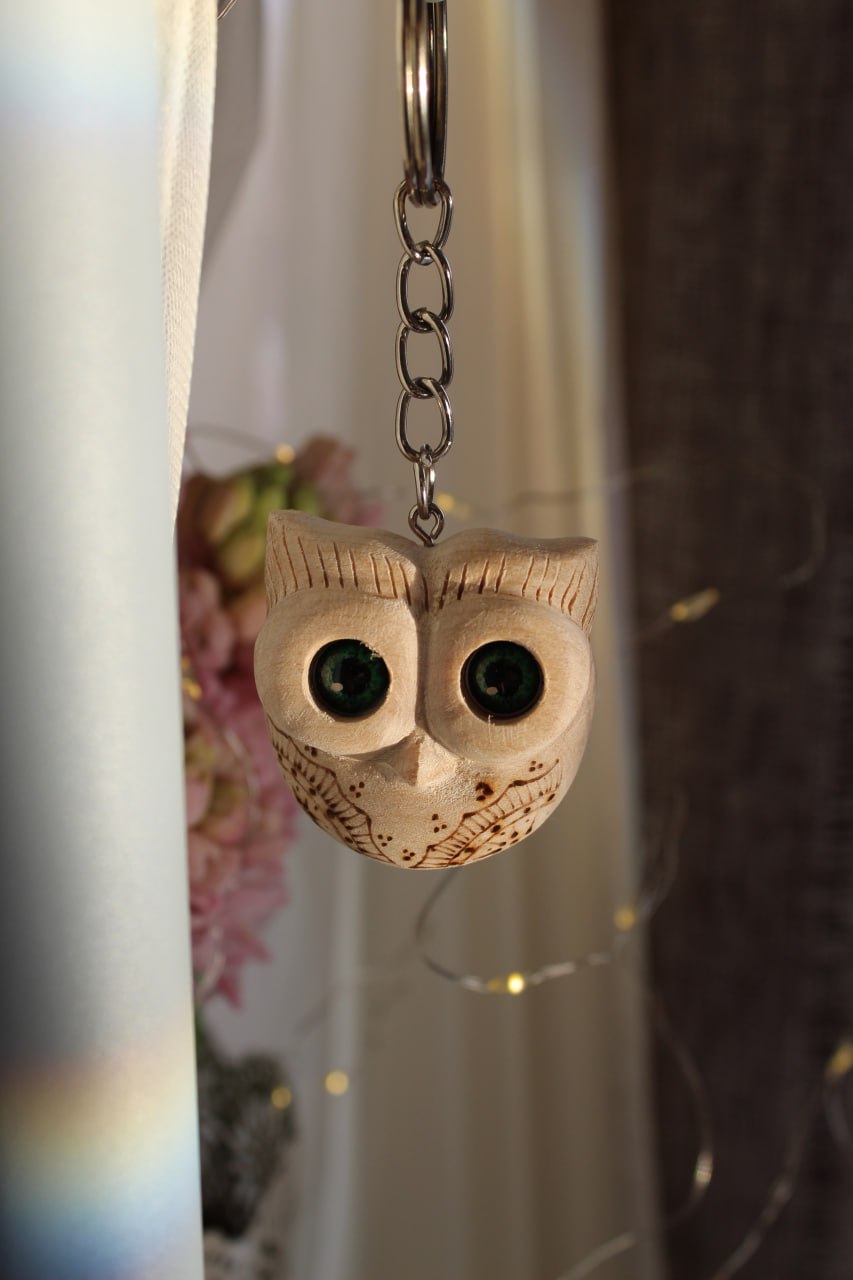 Storytelling Owl Keychain – Handmade Wooden Keyring